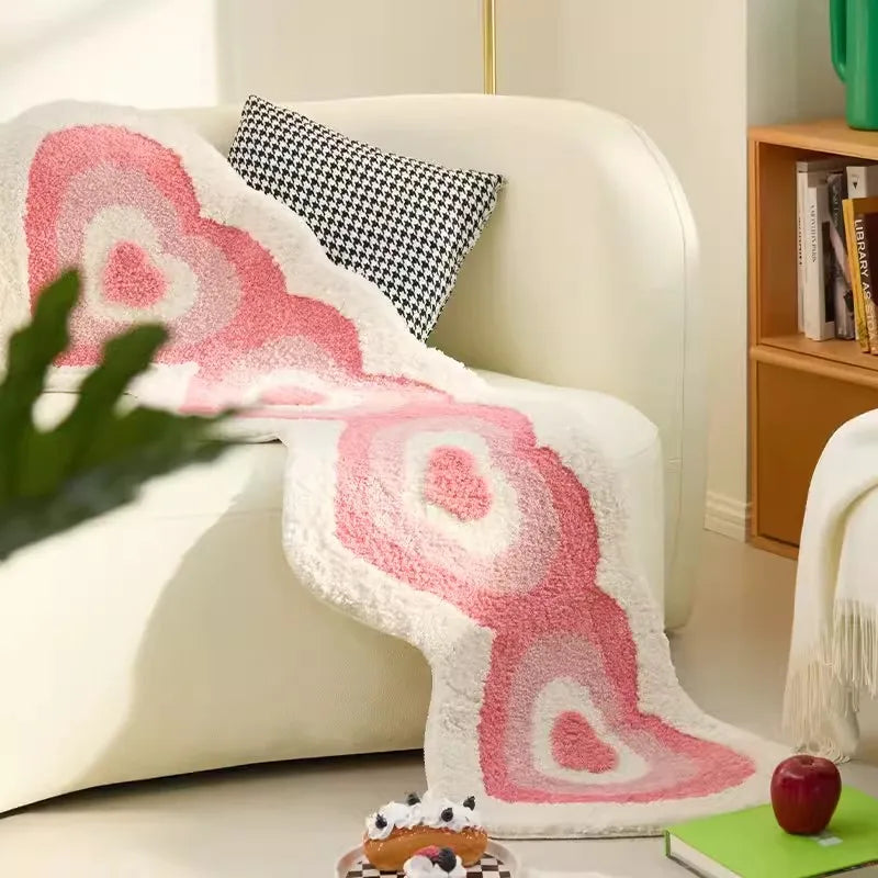 Kawaii Heart-Shaped Pink Tufted Bathmat 🛁💖 Soft Bedroom & Living Room Rug | Aesthetic Home Decor 🏡✨