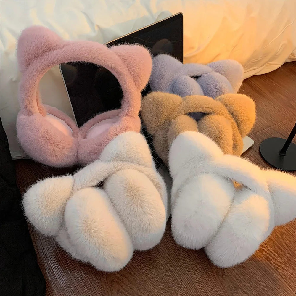 Plush Cat Ear Earmuffs For Winter Warmth Foldable Ear Covers 🐱❄️
