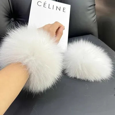 Fox Fur Cuff Arm Warmer For Women Real Fur Wristband Glove 🧣 Soft Cute Style