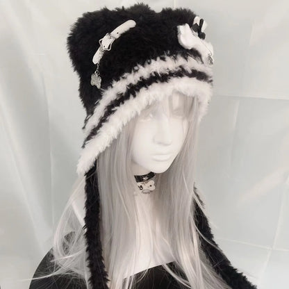 Gothic Harajuku Bear Hat For Women Wool Knit Beanie 🐻 Cross Star Wings Cute