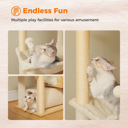 Whimsical Height Adjustable Wooden Cat Tree With Hammock And Sisal Posts 🐾 Tower