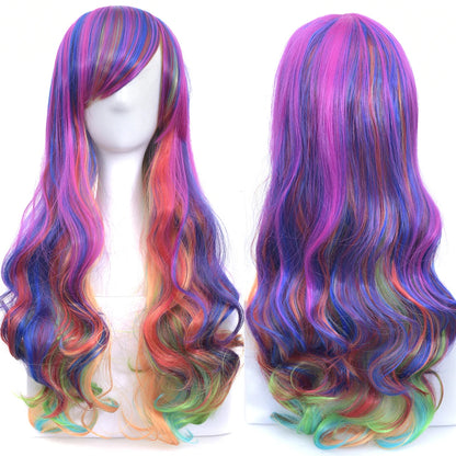Soowee Rainbow Cute Ombre Cosplay Wig With Bangs For Black Women Synthetic High Temperature Fiber Halloween Costume 🌈✨