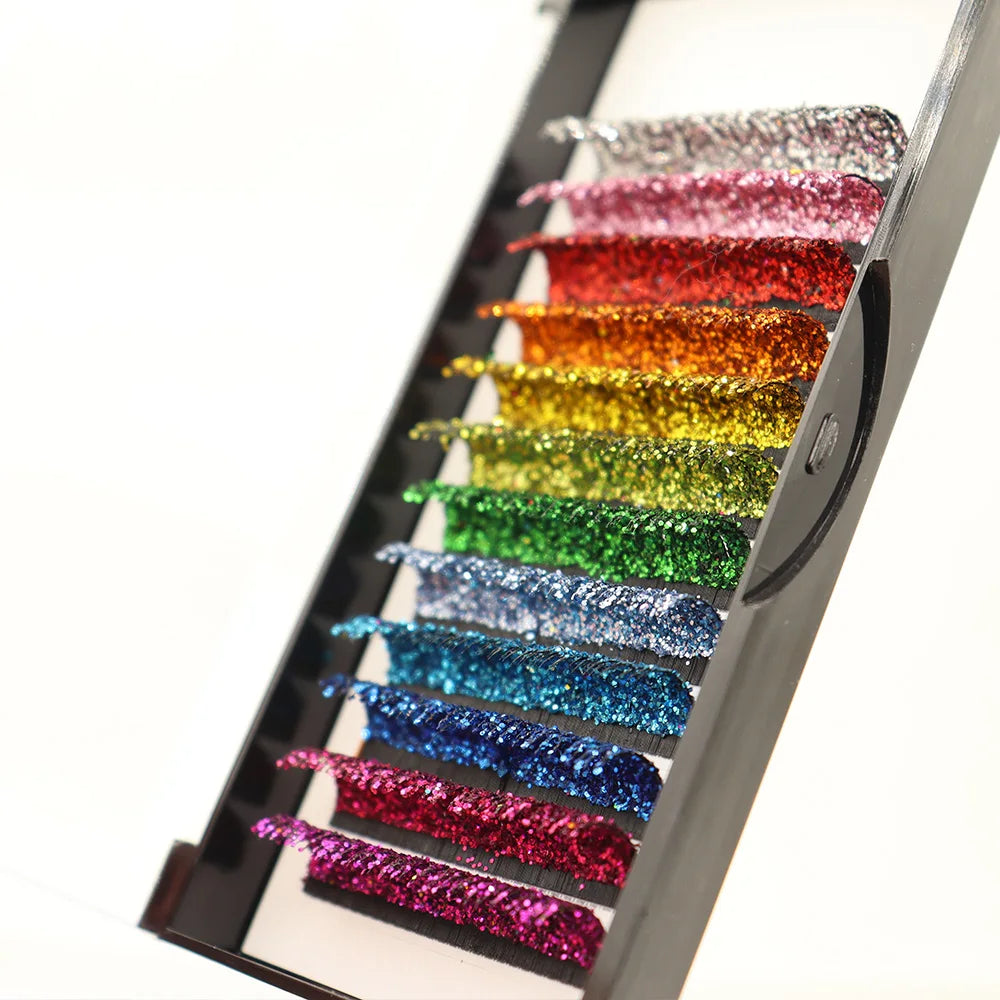 ✨ Festive Sparkle Rainbow Lashes 🎉 - Kawaii Glittery Eyelash Extensions for Holiday Glam! 💖