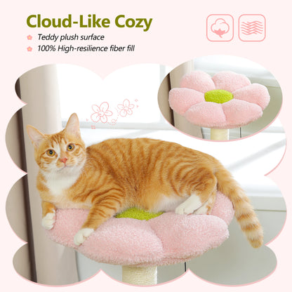 Flower Cat Tree with Sisal Scratching Post Large Hammock Soft Top Perch Small Cat Tower for Indoor Cute Cat Scratcher Kitten Toy
