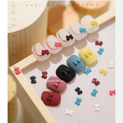 Cute Kawaii 3D Bear Bow Nail Art Charms ✨🎀 - 30pcs Macaron Matte Resin Decorations for DIY Nail Designs! 💅🐻