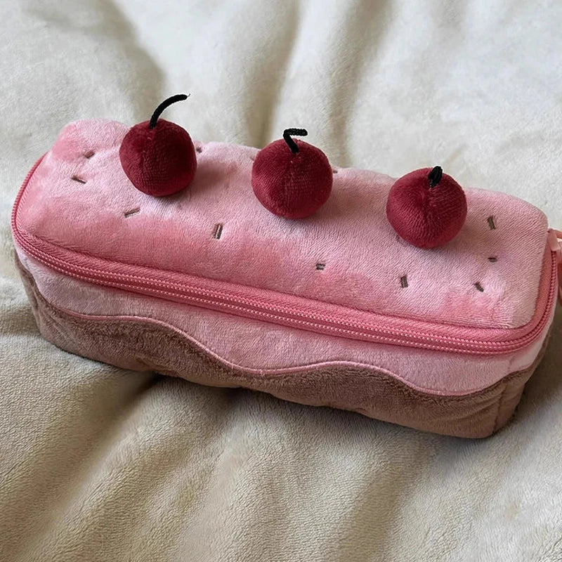 Adorable Plush Cherry Cake Pencil Case 🍒✨