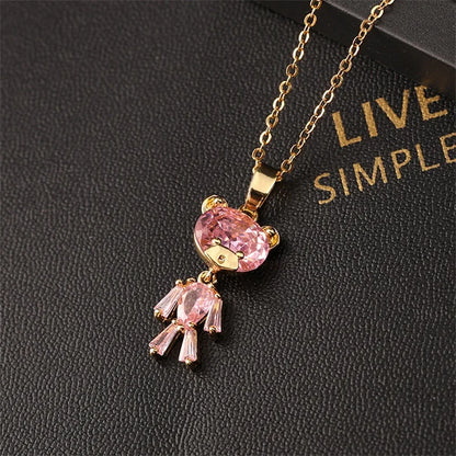 Pink Zircon Necklace Personalized 🐰🌸 Animal Clavicle Chain Stainless Steel