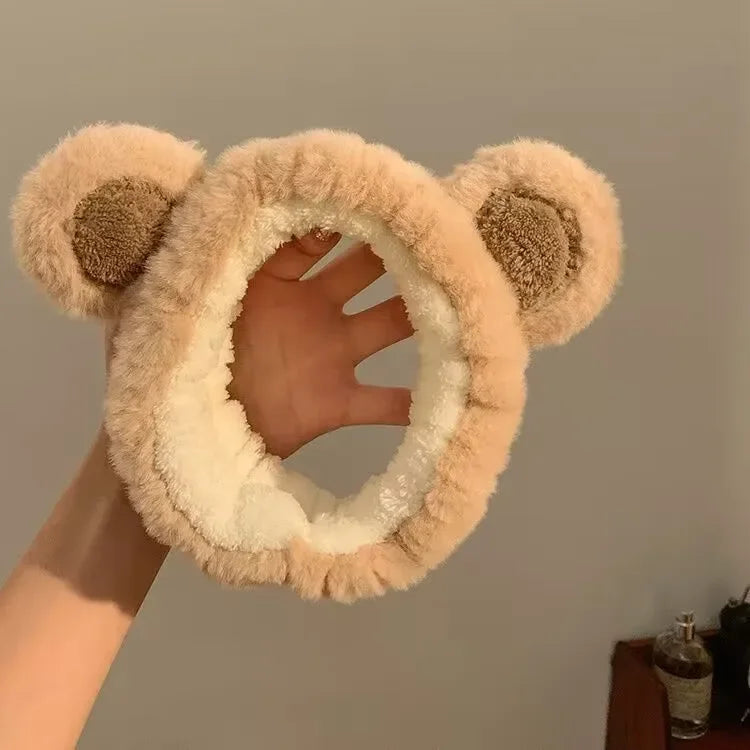 Kawaii Bear Ears Plush Face Wash Headband 🐻✨ | Adorable Shampoo & Skincare Accessory for Women