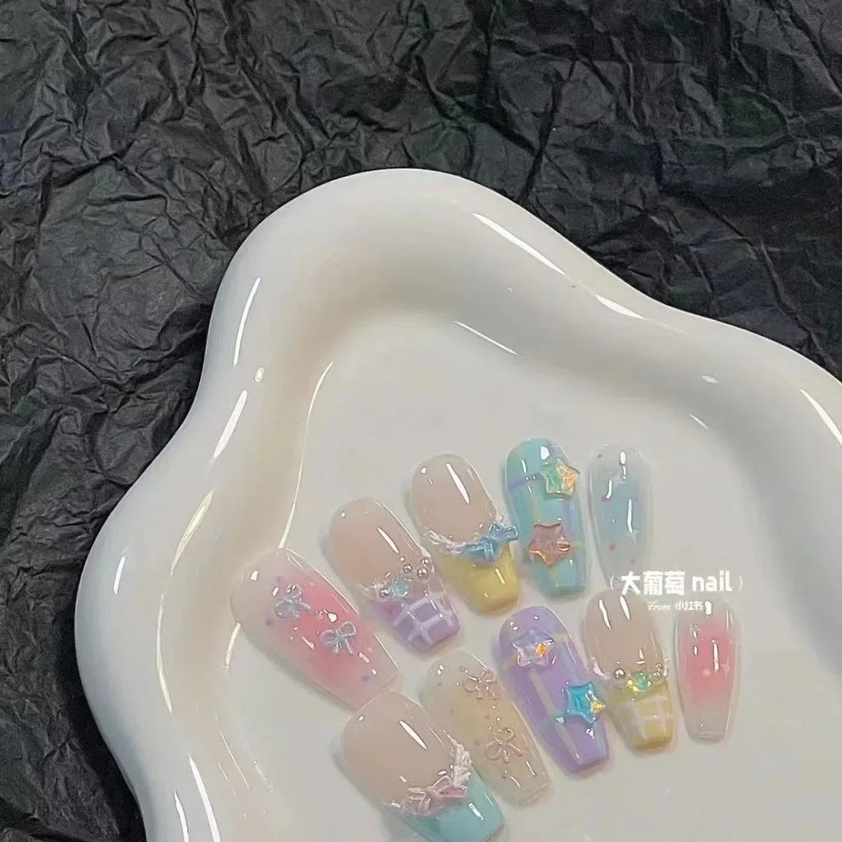 Kawaii Candy Color 10Pcs Press-On Nails 🍬✨ | Adorable Handmade Faux Nails for a Playful Look! 💅💕