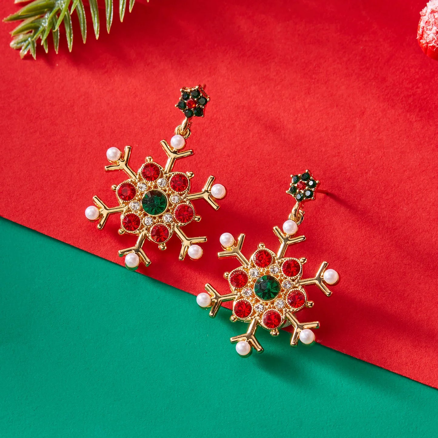 Whimsical Snowflake Stud Earrings With Crystals And Pearls Gift For Her ❄️🎁