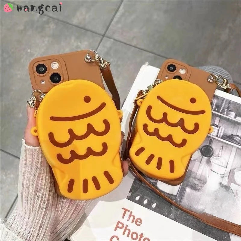 Kawaii Taiyaki Silicone Phone Case & Coin Purse for Samsung Galaxy 🍡💖 - Adorable Lanyard Wallet!