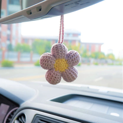 Kawaii Crochet Flower Car Mirror Charm 🌸✨ | Adorable Waffle Flower Hanging Accessory for Good Vibes! 🚗💖