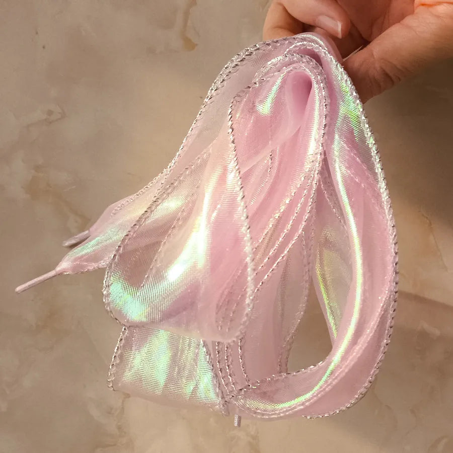 Pastel Chiffon Bowknot Shoelaces For Sneakers 80-140cm 🩷✨ Shiny Fishtail