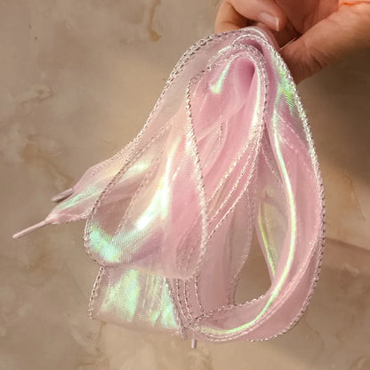 Pastel Chiffon Bowknot Shoelaces For Sneakers 80-140cm 🩷✨ Shiny Fishtail