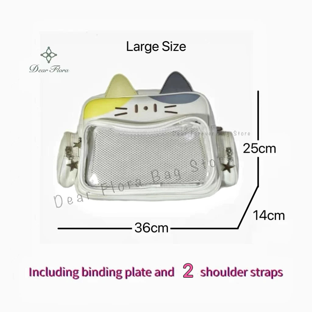 Y2K Korean Japan Kawaii Cat Ita Bag PU Cute Girls Transparent Pocket Aesthetic Shoulder Crossbody Bags Women's Fashion Backpacks