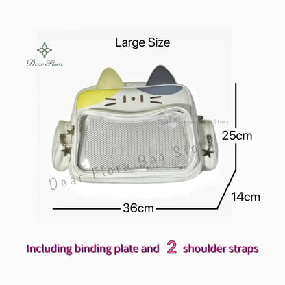 Y2K Korean Japan Kawaii Cat Ita Bag PU Cute Girls Transparent Pocket Aesthetic Shoulder Crossbody Bags Women's Fashion Backpacks