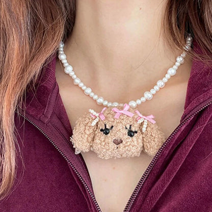 ✨ Cute Doggo Bow Choker with Pearl Charms 🐾 - Trendy Pendant for Playful Fashionistas! 🐶💖