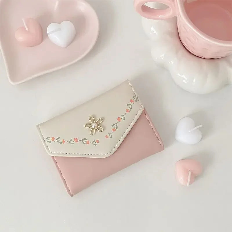 Kawaii Floral Coin Purse 🌸✨ Cute PU Leather Wallet for Women 👜💕