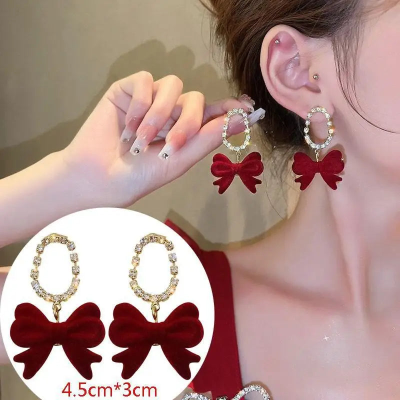 Charming Wine Red Bow Pearl Tassel Earrings 🎀🌟 | Kawaii 2024 Bridal Jewelry ✨