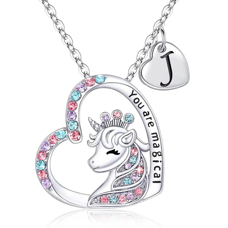 ✨ Kawaii Unicorn Initial Necklace 🦄 - Magical Horse Pendant for Girls 🎉 Perfect Birthday Gift! 🌈