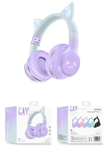 Kawaii Cat Ear Wireless Headphones 🐾🎧 RGB Lights & Microphone - Perfect Gift for Kids & Gamers! 🌟