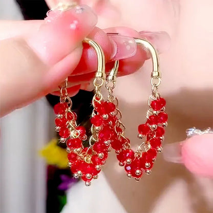 Red Crystal Beaded Tassel Earrings for Women, Elegant Luxury Jewelry ✨💖