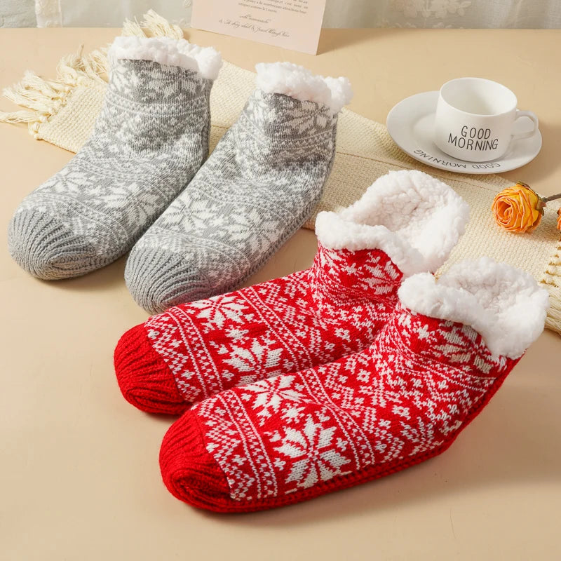Thickened Fleece-Lined Christmas Socks For Women 🧦 Warm Snowy Mid-Calf Non-Slip