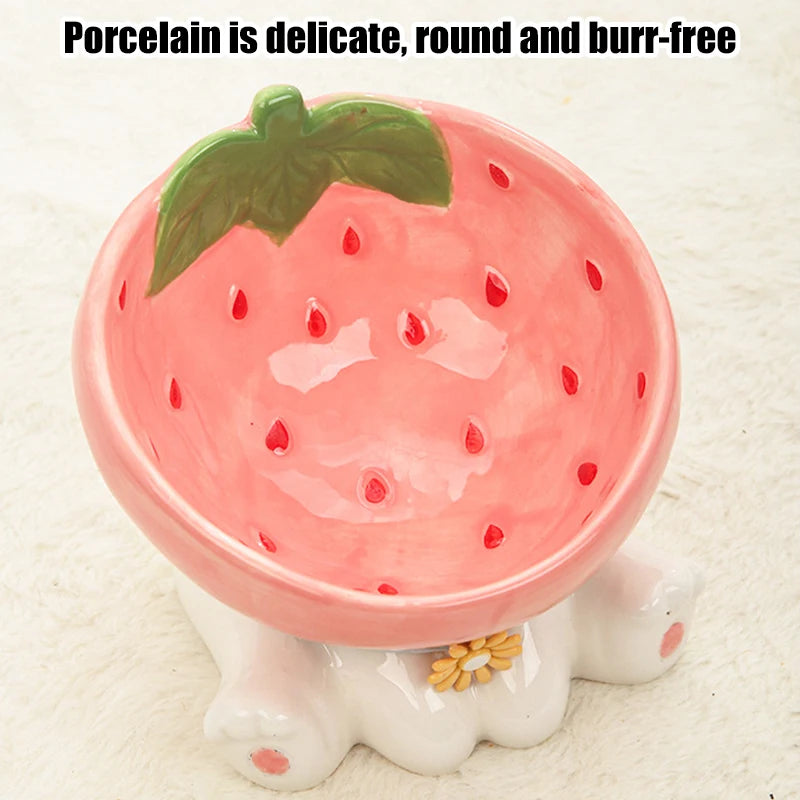 Kawaii Cat & Dog Food Bowl 🐾🍉 Elevated Ceramic Dish for Adorable Eating & Drinking!