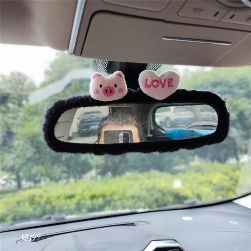 Kawaii Plush Pig & Bear Rear View Mirror Cover 🐷🐻 | Cute Elastic Car Accessory for a Whimsical Touch! 🌟✨