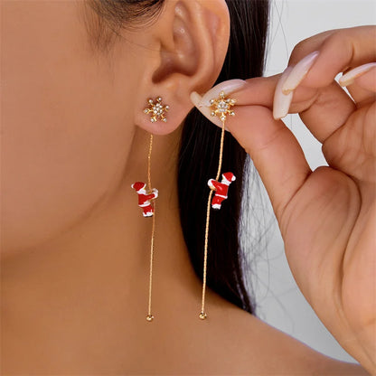 Santa Tassel Earrings Asymmetric Dangle for Women Christmas Snowflake 🎄✨