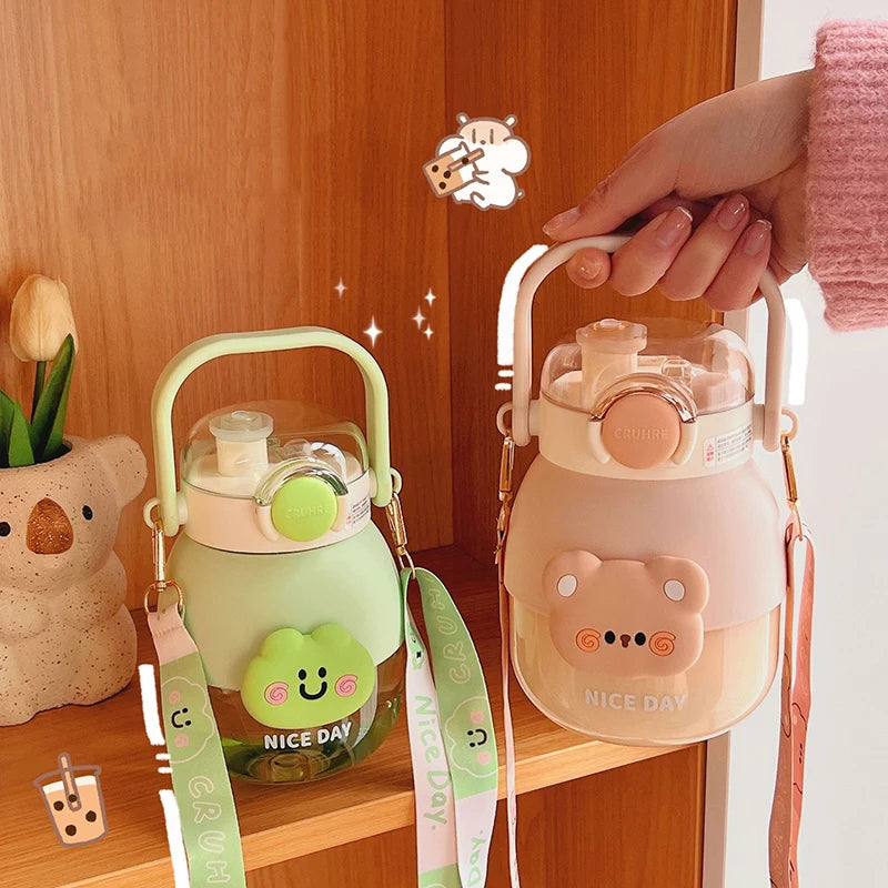 Adorable Bear 1080ml Water Bottle 🐻💖 - Fun & Functional BPA-Free Drink Buddy for Kids with Straw & Strap! 🌈✨ - Pixie Quill
