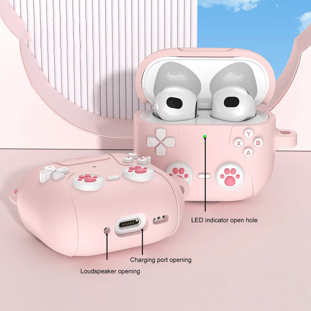 Cute Cat Paws 🐾 Silicone Case for AirPods 4 🎧 - Adorable Protection with Carabiner 🐱✨ - Pixie Quill