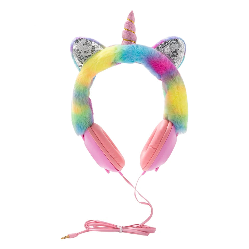 Kawaii Unicorn Ear Headphones 🦄🎧 - Adorable Over-Ear Wired Headset for Kids with 106dB Volume & 1.2m Cable! Perfect for Music, Gaming & Fun!