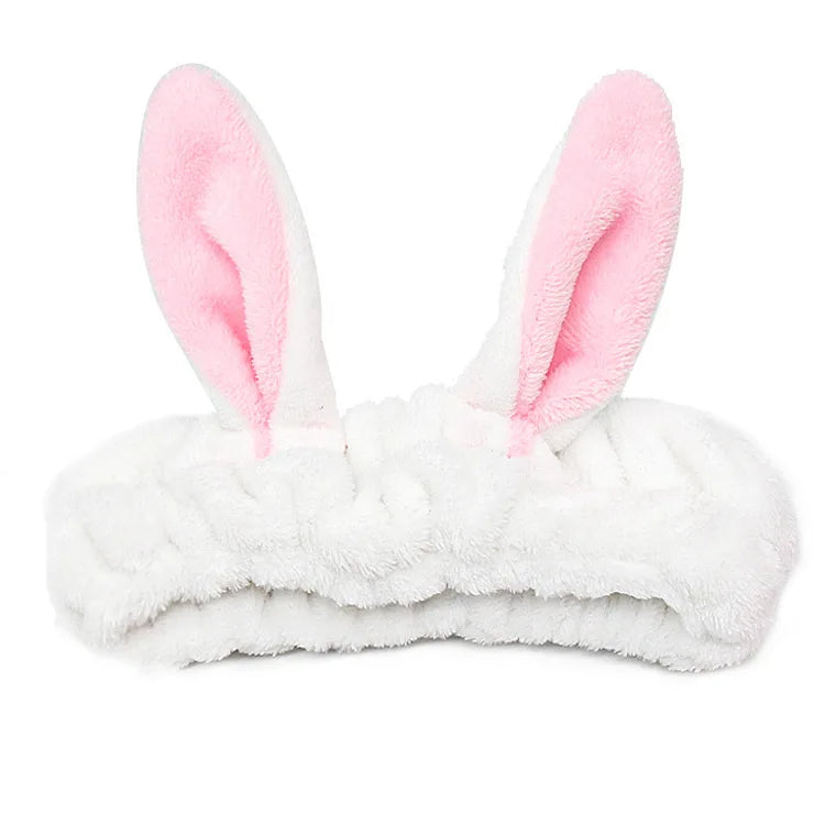 Women Wash Face Makeup Soft Coral Fleece Elastic Headband Head Wrap Cute Rabbit Bow Animal Ears Hairband Girl Hair Accessories