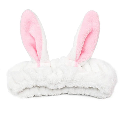 Women Wash Face Makeup Soft Coral Fleece Elastic Headband Head Wrap Cute Rabbit Bow Animal Ears Hairband Girl Hair Accessories