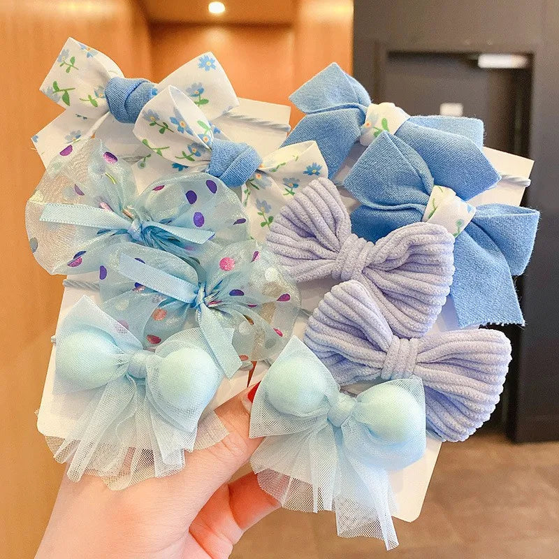 Kawaii 10-Piece Floral Bow Hairbands 🌸✨ | Adorable Elastic Hair Ties for Girls 🎀💕 | Stylish Kids' Headwear Accessories