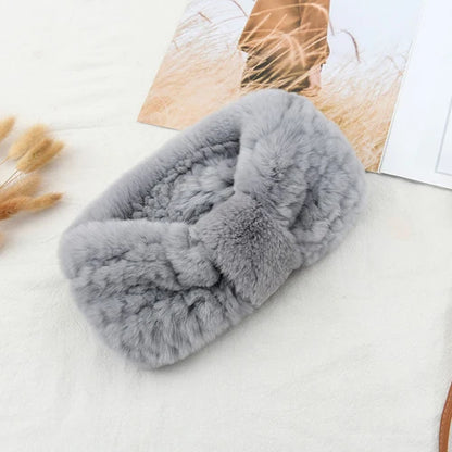 Lux Rex Rabbit Fur Knit Headband For Winter Warmth And Cute Vibes 🧣🐇