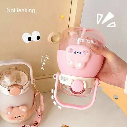 Adorable Bear 1080ml Water Bottle 🐻💖 - Fun & Functional BPA-Free Drink Buddy for Kids with Straw & Strap! 🌈✨ - Pixie Quill