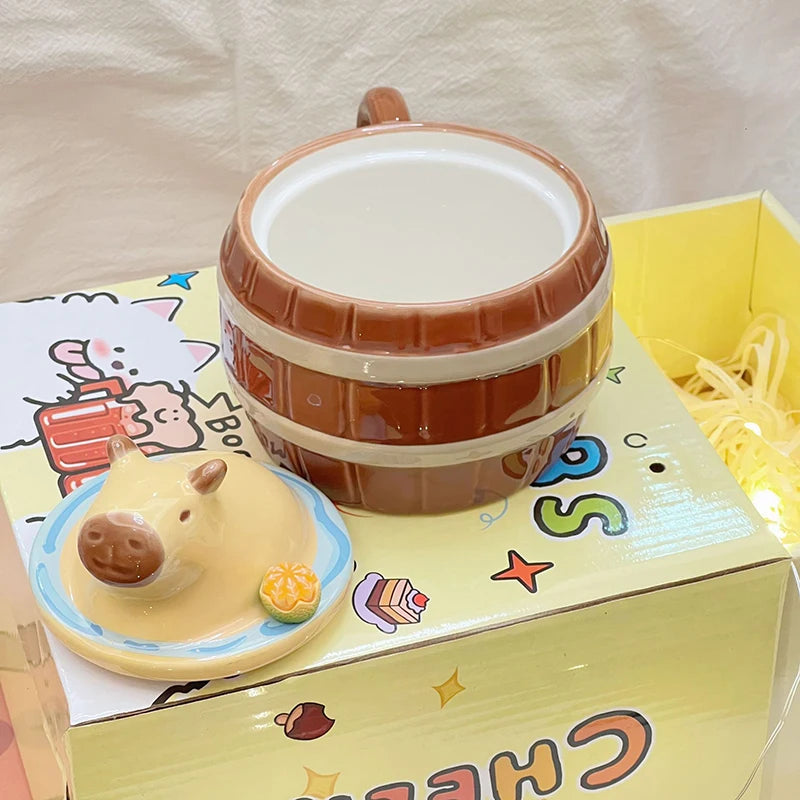 Adorable Capybara Mug with Lid 🐾 | Kawaii Ceramic Coffee Cup ☕ | Perfect Gift for Girls 🎁 | Fun Animal Design 🦙