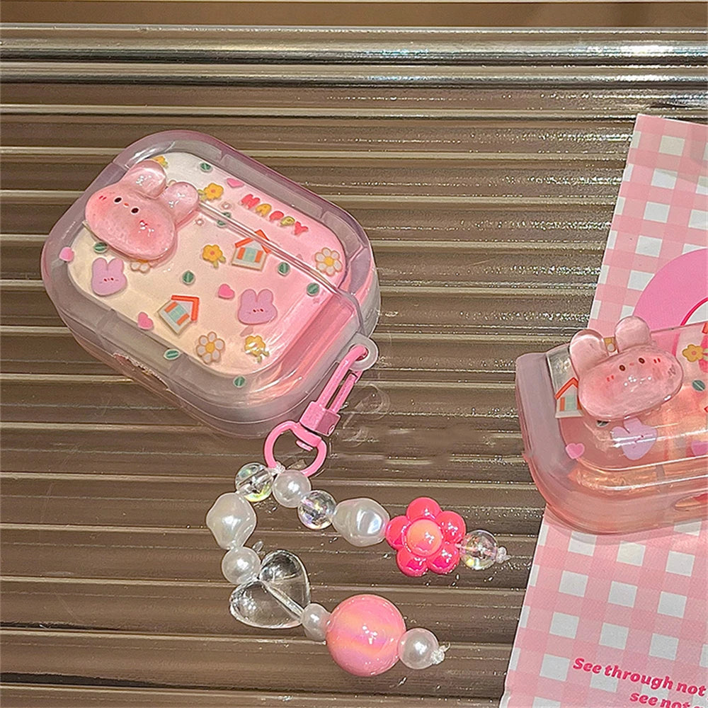 🐰💕 Adorable 3D Pink Bunny AirPods Case with Flower Pendant 🌸✨ - Pixie Quill