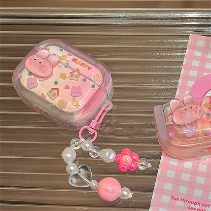 🐰💕 Adorable 3D Pink Bunny AirPods Case with Flower Pendant 🌸✨ - Pixie Quill
