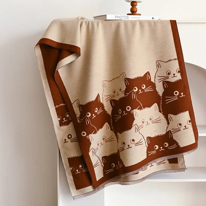 Cat Print Jacquard Scarf For Women Warm Winter Shawl 175cm Long 🐾