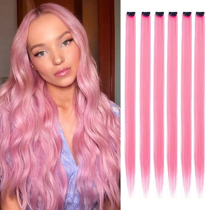 🌈✨ 6 Colorful Clip-In Hair Strands for Fun Party Looks - 22" Rainbow Dream Extensions! 🎉💖 - Pixie Quill