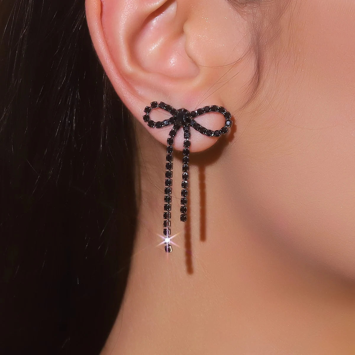 Kawaii Charm ✨ Colorful Rhinestone Bow Dangle Earrings with Long Tassels 🌈 Cute Sparkly Jewelry for Women