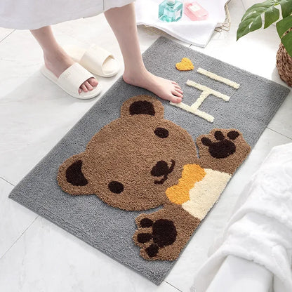 Kawaii Frog & Bear Plush Bath Mat 🐸🧸 | Non-Slip, Ultra-Absorbent Bathroom Rug for Cozy Decor! 🌟✨