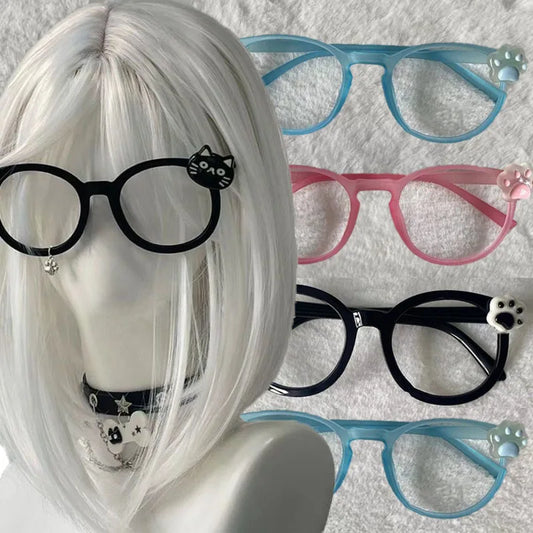 Kawaii Cat Paw Glasses Frame 🐾✨ | Y2K Anime Retro Eyewear 🎀 | Cute Decorative Gift 🎁 for Cosplay & Parties!