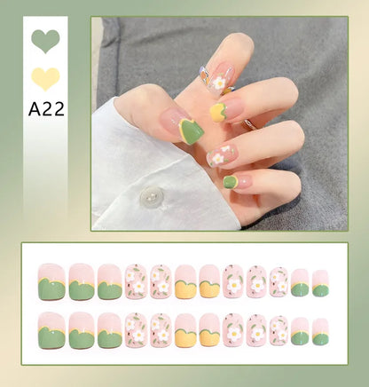 Kawaii Bunny Blossom 🌸✨ 24pcs Pink Flower Rhinestone Coffin Press-On Nails - Acrylic Nail Art for a Cute Touch! 🐰💖