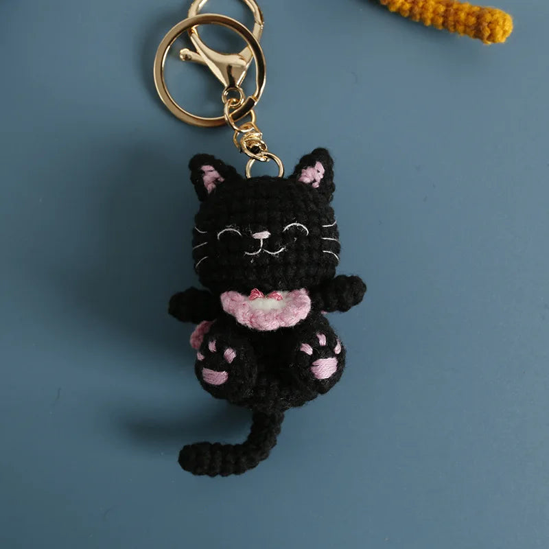 Handmade Kitten Crochet Keychain For Backpack Cute Cat Doll Pendant 🧶🐾