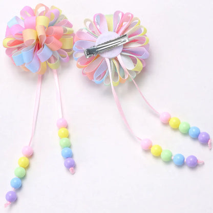 🌸✨ Adorable Flower Hair Clips Set for Girls 🌷💖 Bead & Tassel Delight! 🎀💫 - Pixie Quill