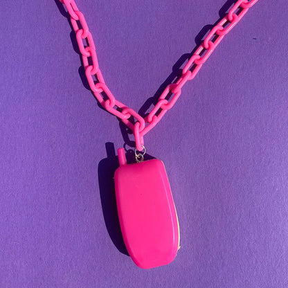 💕 Cute Pink Mini Phone Pendant Necklace 🌸 Trendy Y2K Harajuku Jewelry for Women ✨ 2000s Vibes!